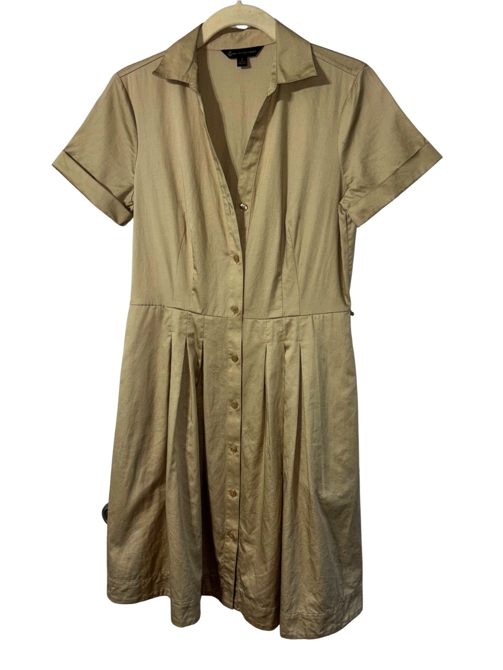 Brooks Brothers Tan Short-Sleeve Button-Front Midi Dress